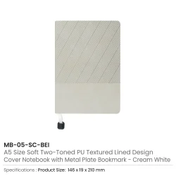 Soft PU Cover Notebooks in A5 Size with Metal Plate Bookmark