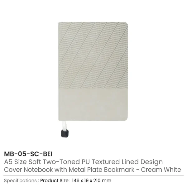 Soft PU Cover Notebooks in A5 Size with Metal Plate Bookmark