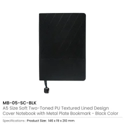 Soft PU Cover Notebooks in A5 Size with Metal Plate Bookmark