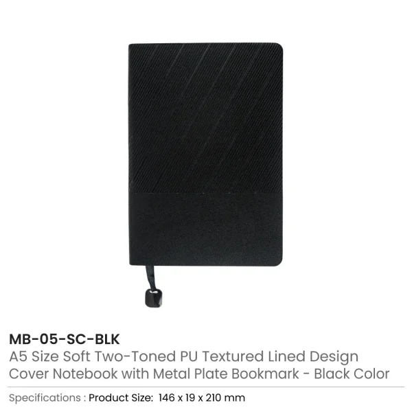 Soft PU Cover Notebooks in A5 Size with Metal Plate Bookmark