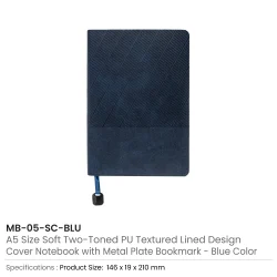 Soft PU Cover Notebooks in A5 Size with Metal Plate Bookmark