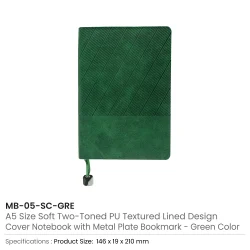 Soft PU Cover Notebooks in A5 Size with Metal Plate Bookmark