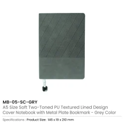 Soft PU Cover Notebooks in A5 Size with Metal Plate Bookmark