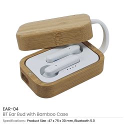 BT Earbuds with Bamboo Case & High Audio Quality