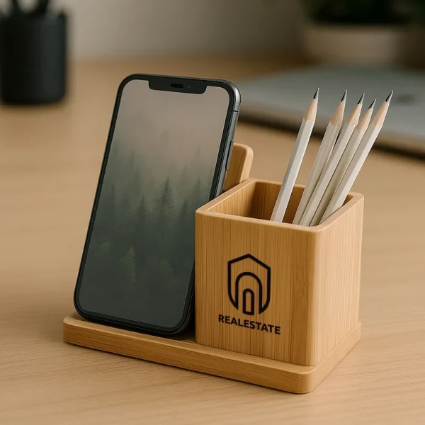 Bamboo pen holder with charger | Eco Friendly Gift Items