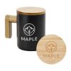 Black Ceramic Coffee Mugs with Bamboo Handle and Lid