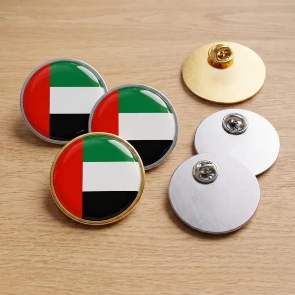 Round Flat Metal Badges – 30mm Butterfly Clutch or No Attachment