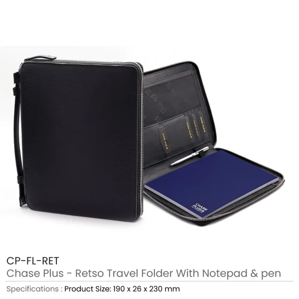 ChasePlus Travel Folder with Notepad and Metal Pen