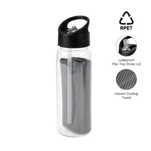 DEVON - Giftology RPET Cooling Towel in RPET Bottle 800 ml - Black