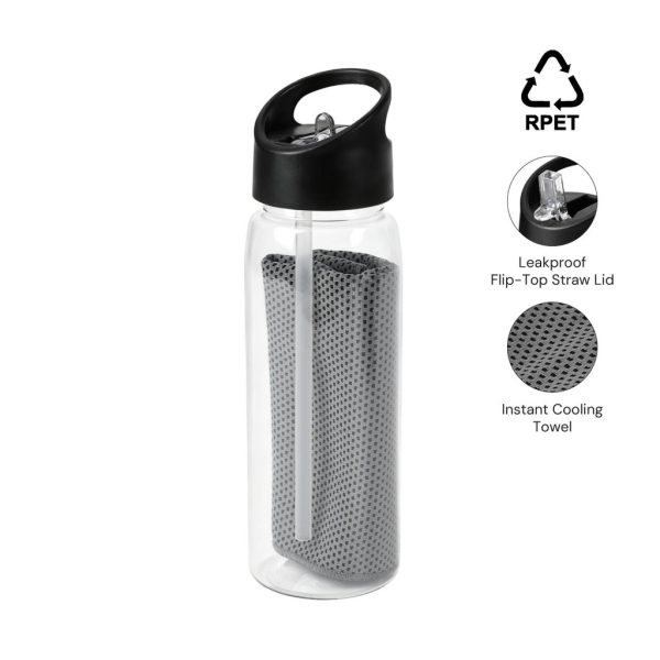 DEVON - Giftology RPET Cooling Towel in RPET Bottle 800 ml - Black