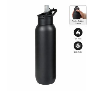 TOLEDO - Hans Larsen Double Wall Bottle with Straw 600 ml - Black