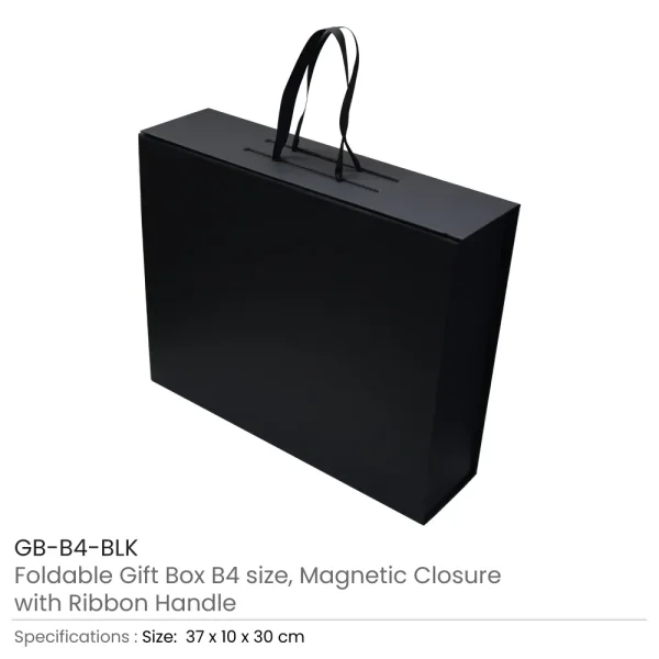 Foldable-Gift-Box-GB-B4-BLK-600x600-1.webp Foldable Gift Box with Magnetic Closure & Ribbon Handle