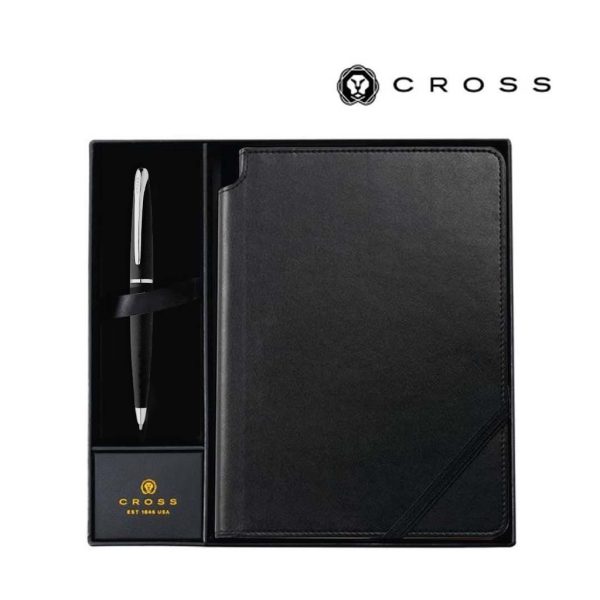 Cross ATX® Basalt Black Ballpoint Pen with Classic Black Journal Gift Set