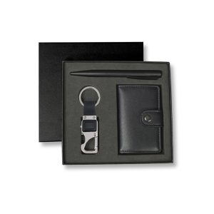 REINE - Set of RFID Card Holder, Key Chain and Pen - Black