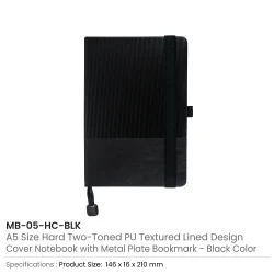 Hard Cover PU Notebooks in A5 Size with Metal Plate Bookmark