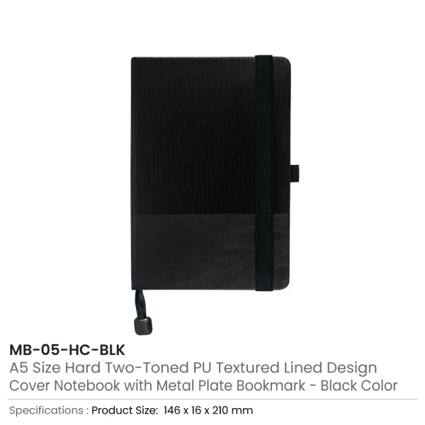 Hard Cover PU Notebooks in A5 Size with Metal Plate Bookmark