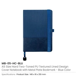 Hard Cover PU Notebooks in A5 Size with Metal Plate Bookmark