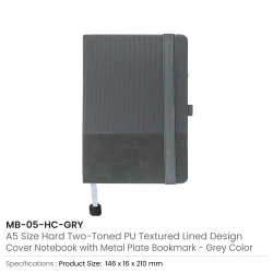Hard Cover PU Notebooks in A5 Size with Metal Plate Bookmark