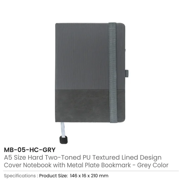 Hard Cover PU Notebooks in A5 Size with Metal Plate Bookmark