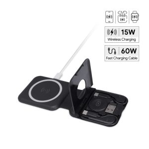 TURIN - @memorii Foldable 2-in-1 Wireless Charger and Multicable Set - Black
