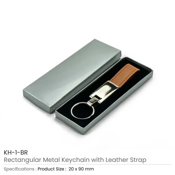 Metal Promotional Keychains with Leather Strap