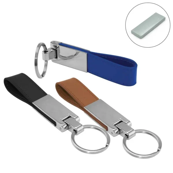 Metal Promotional Keychains with Leather Strap