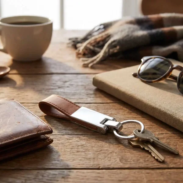 Metal Promotional Keychains with Leather Strap