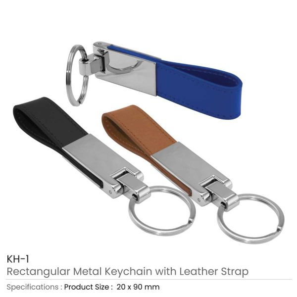 Metal Promotional Keychains with Leather Strap