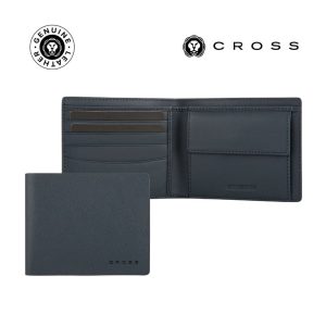 CROSS Saffiano Leather 4CC Bifold Wallet with Coin Pocket - Navy Blue