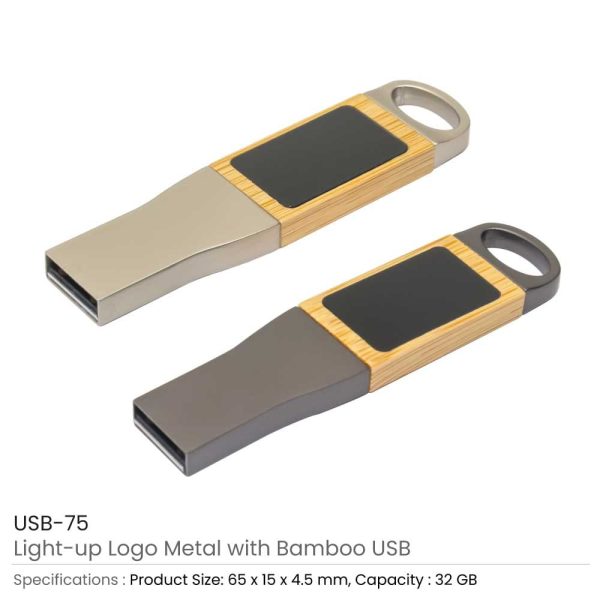 Light-Up Logo Metal & Bamboo USB Flash Drives 32GB