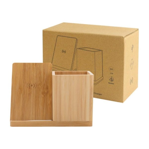 Bamboo pen holder with charger | Eco Friendly Gift Items