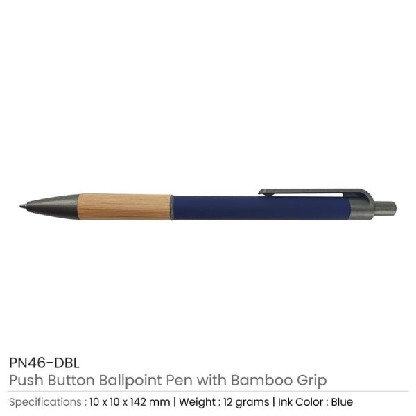 Pen-with-Bamboo-Grip-PN46-DBL-600x600-1.jpg Push Button Ballpoint Pens with Bamboo Grip