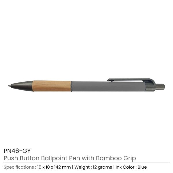 Pen-with-Bamboo-Grip-PN46-GY-600x600-1.jpg Push Button Ballpoint Pens with Bamboo Grip