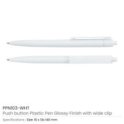 Plastic-Pen-White-PPN103-WHT-Details-250x250-1.jpg Plastic Pens White Color, Push Button, Wide Clip for Logo