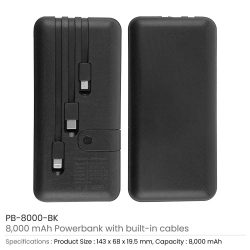 Powerbank with Inbuilt Cables in 8000 mAh