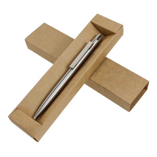 Recycled Stainless Steel Metal Pens, Push Button, Blue Ink