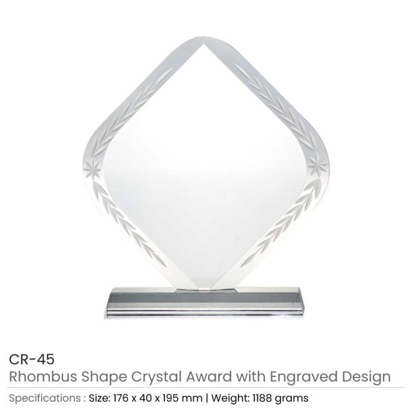 Rhombus-Shaped-Crystal-Awards-CR-45-600x600-1.jpg Rhombus Shaped Crystal Awards with Engraved Design & Box
