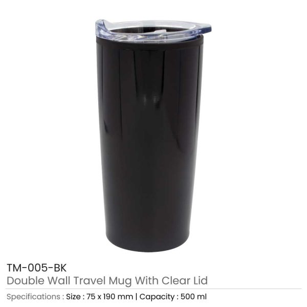 Double-Wall Travel Mugs with Clear Lid