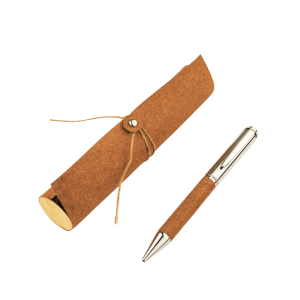 KORU - eco-neutral Metal Pen with Recycled Leather Barrel - Brown