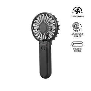 ROTO - Rechargeable Handheld Fan with Foldable Desk Stand - Black